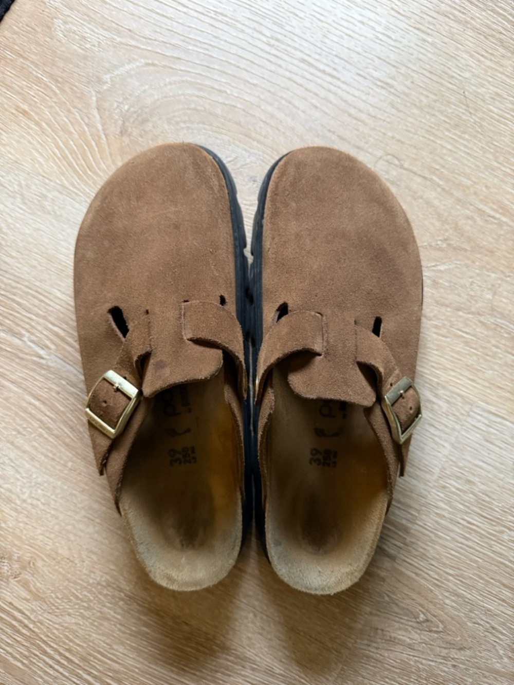 Birkenstock Women's Suede Clog Mules in Brown with Buckle